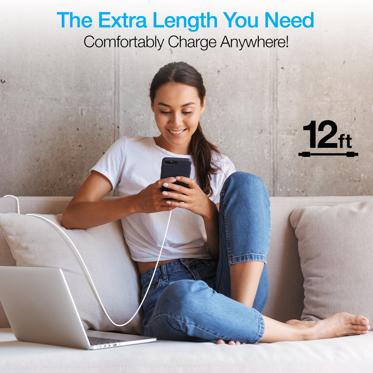 USB-C to MFi Lightning Rounded Fast Charge Cable 12ft White