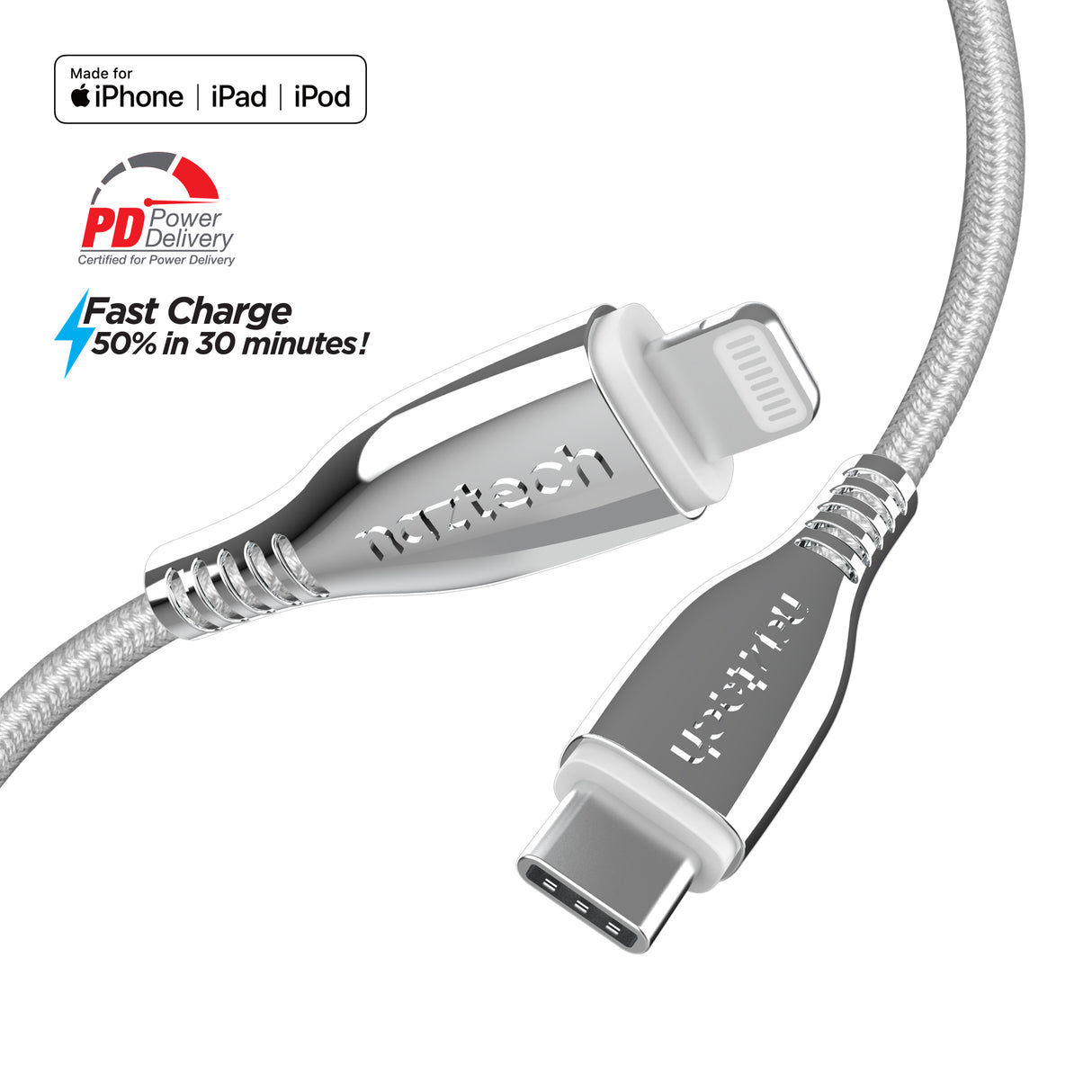 NAZTECH TITANIUM USB-C to MFi Lightning Braided Fast Charge Cable