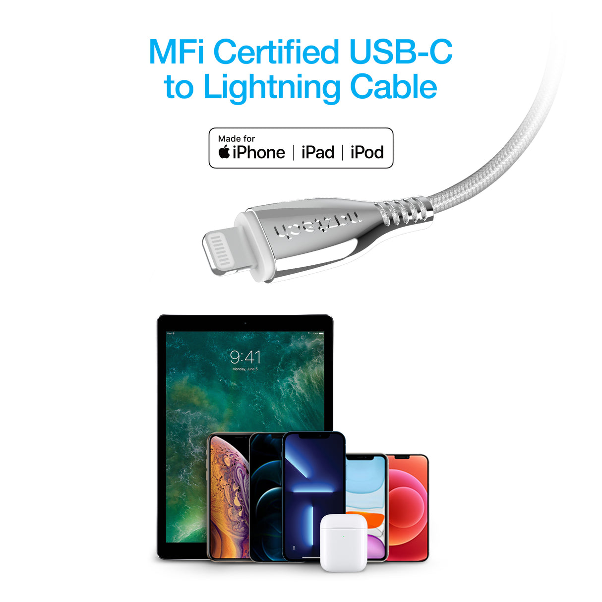 NAZTECH TITANIUM USB-C to MFi Lightning Braided Fast Charge Cable