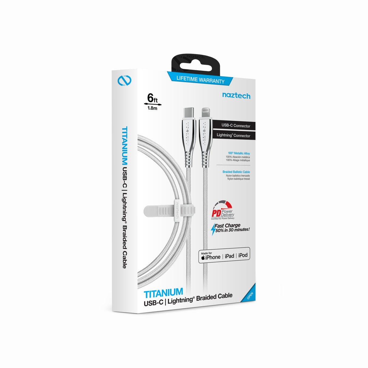 NAZTECH TITANIUM USB-C to MFi Lightning Braided Fast Charge Cable