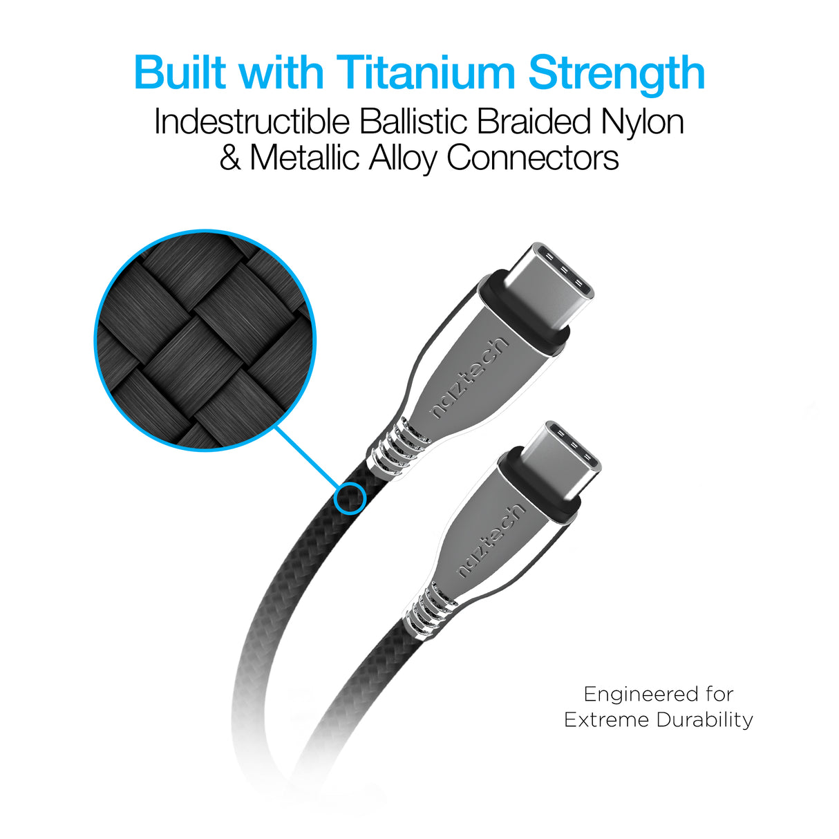 TITANIUM USB-C to USB-C Braided Fast Charge Cable 6ft Black