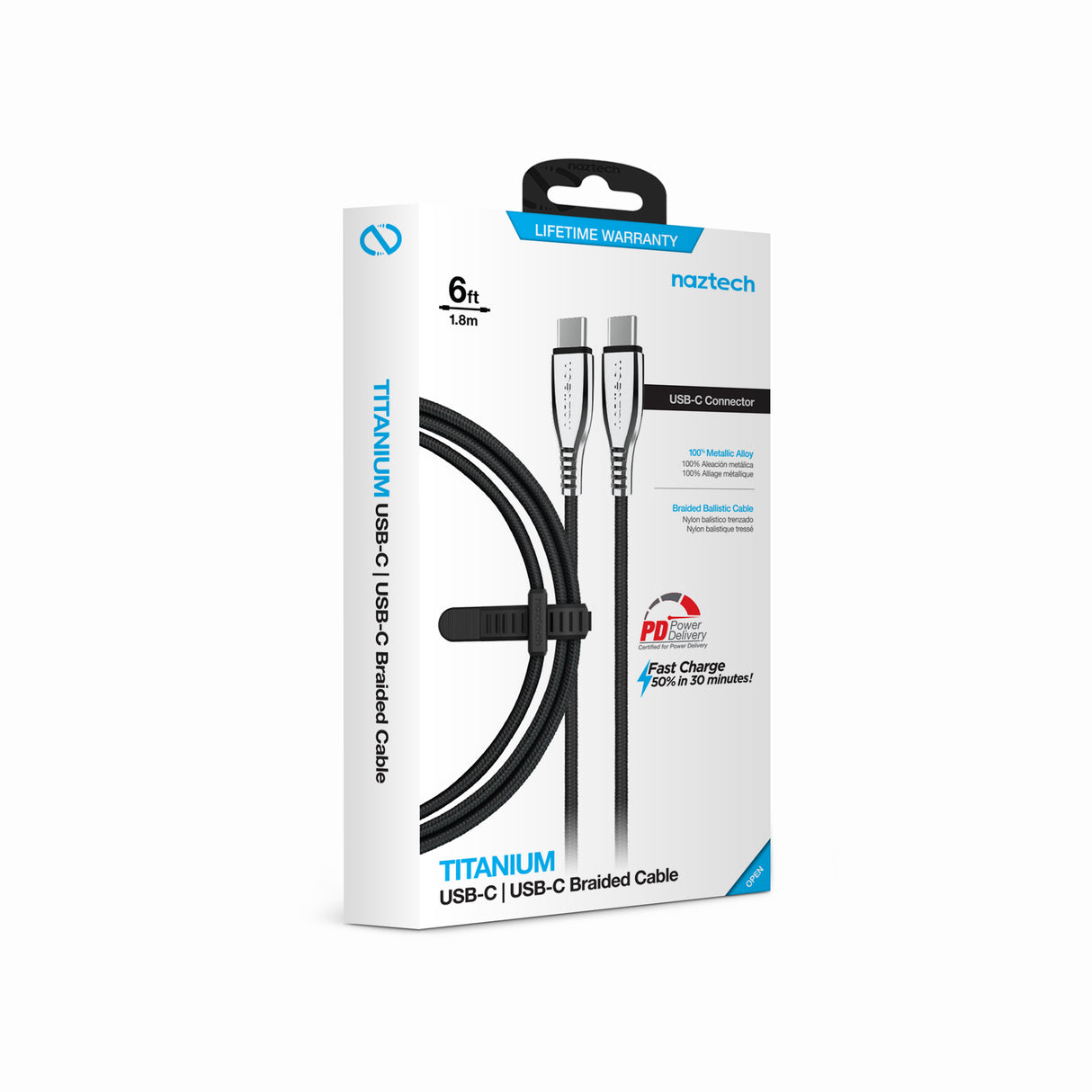 TITANIUM USB-C to USB-C Braided Fast Charge Cable 6ft Black