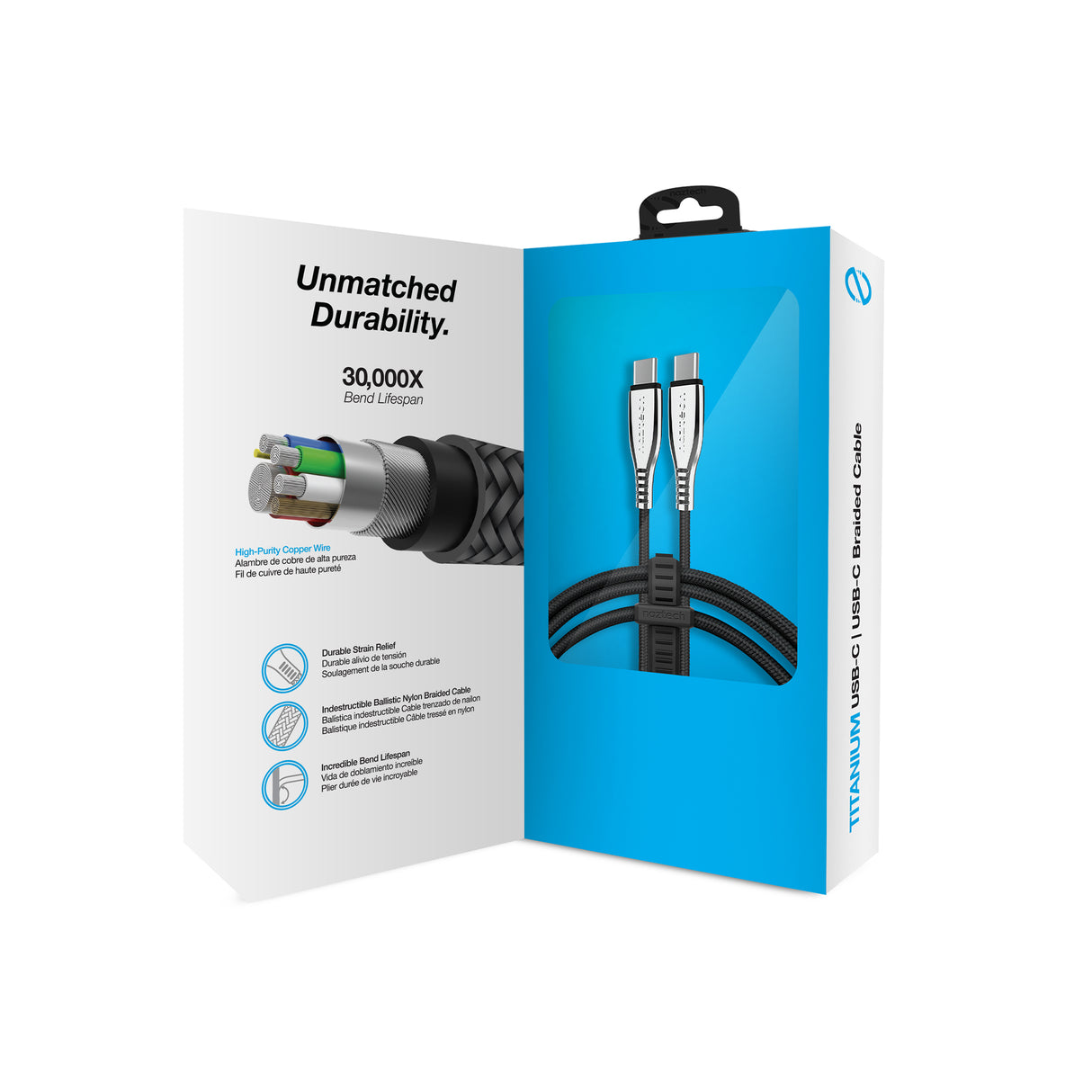 TITANIUM USB-C to USB-C Braided Fast Charge Cable 6ft Black