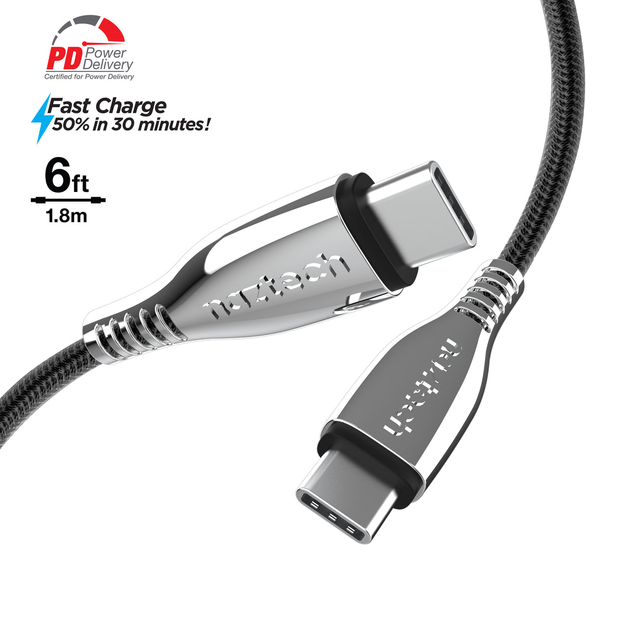 TITANIUM USB-C to USB-C Braided Fast Charge Cable 6ft Black