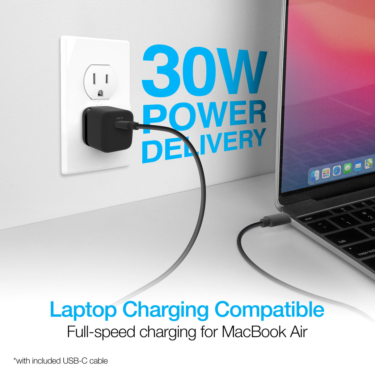 Cargador de pared Naztech PD de 30 W + cable USB-C a USB-C de 6 pies