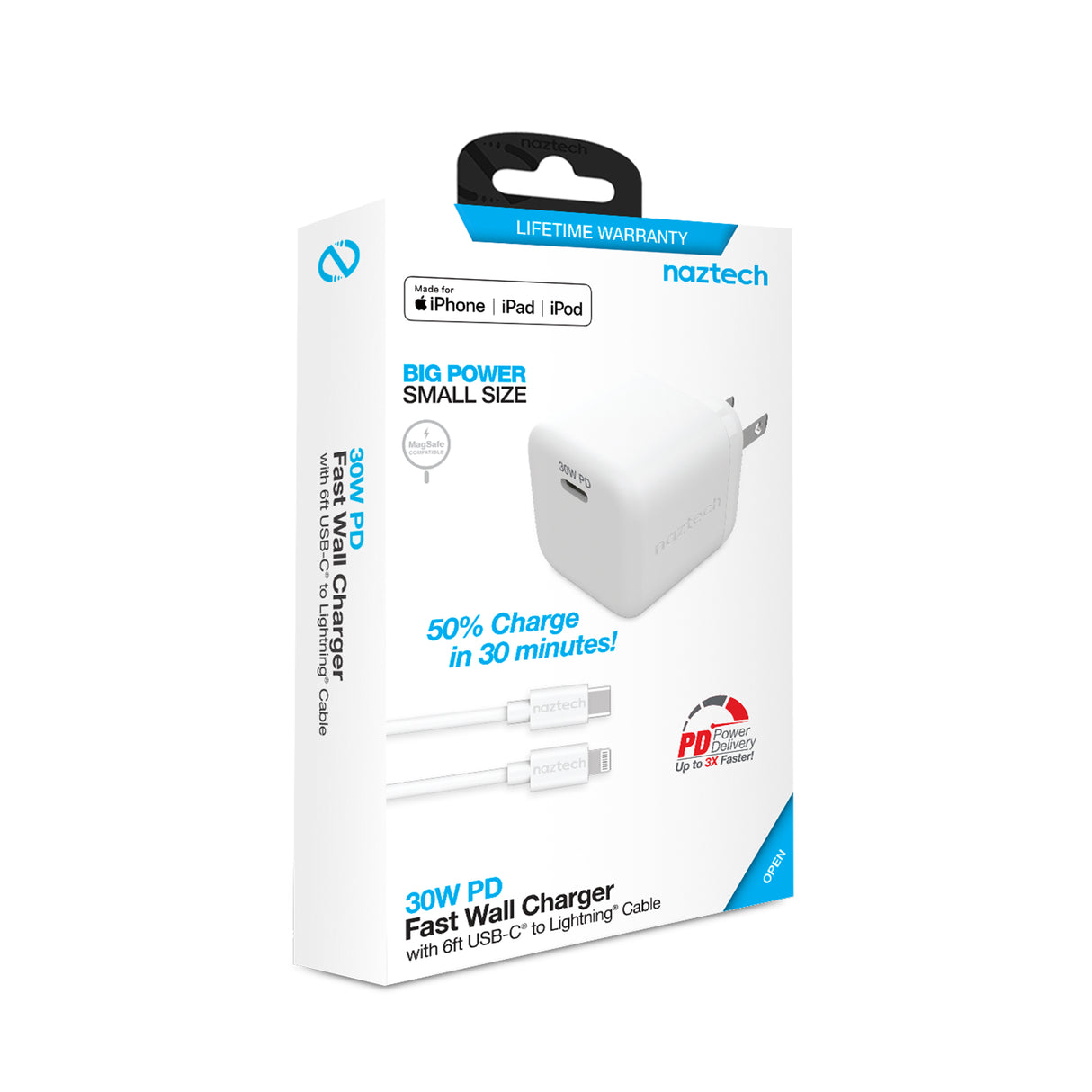 Naztech 30W PD Wall Charger + USB-C to LIGHTNING  Cable 6ft