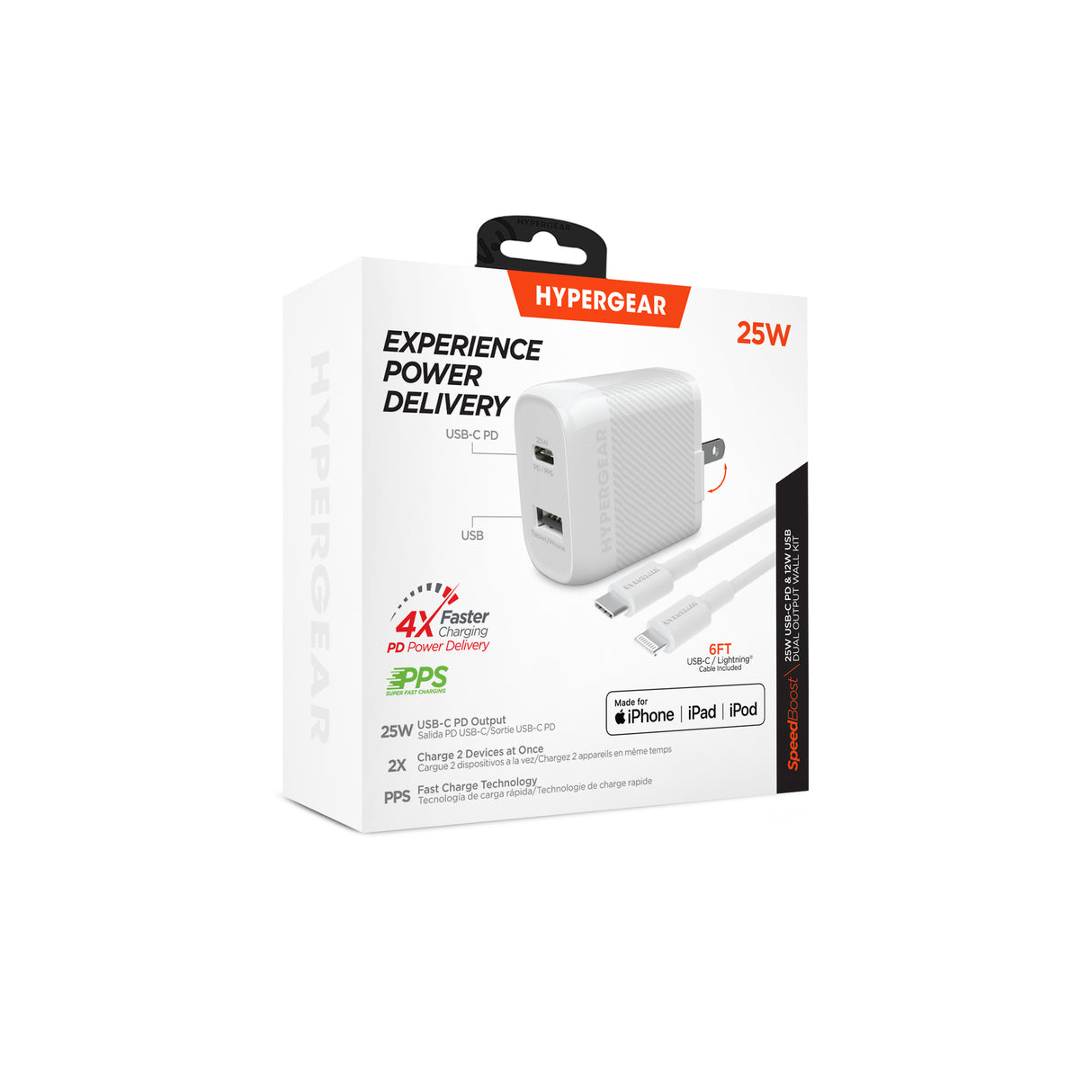 SpeedBoost 25W USB-C PD + 12W USB Fast Wall Charger with PPS | 6ft MFi Lightning Cable | White