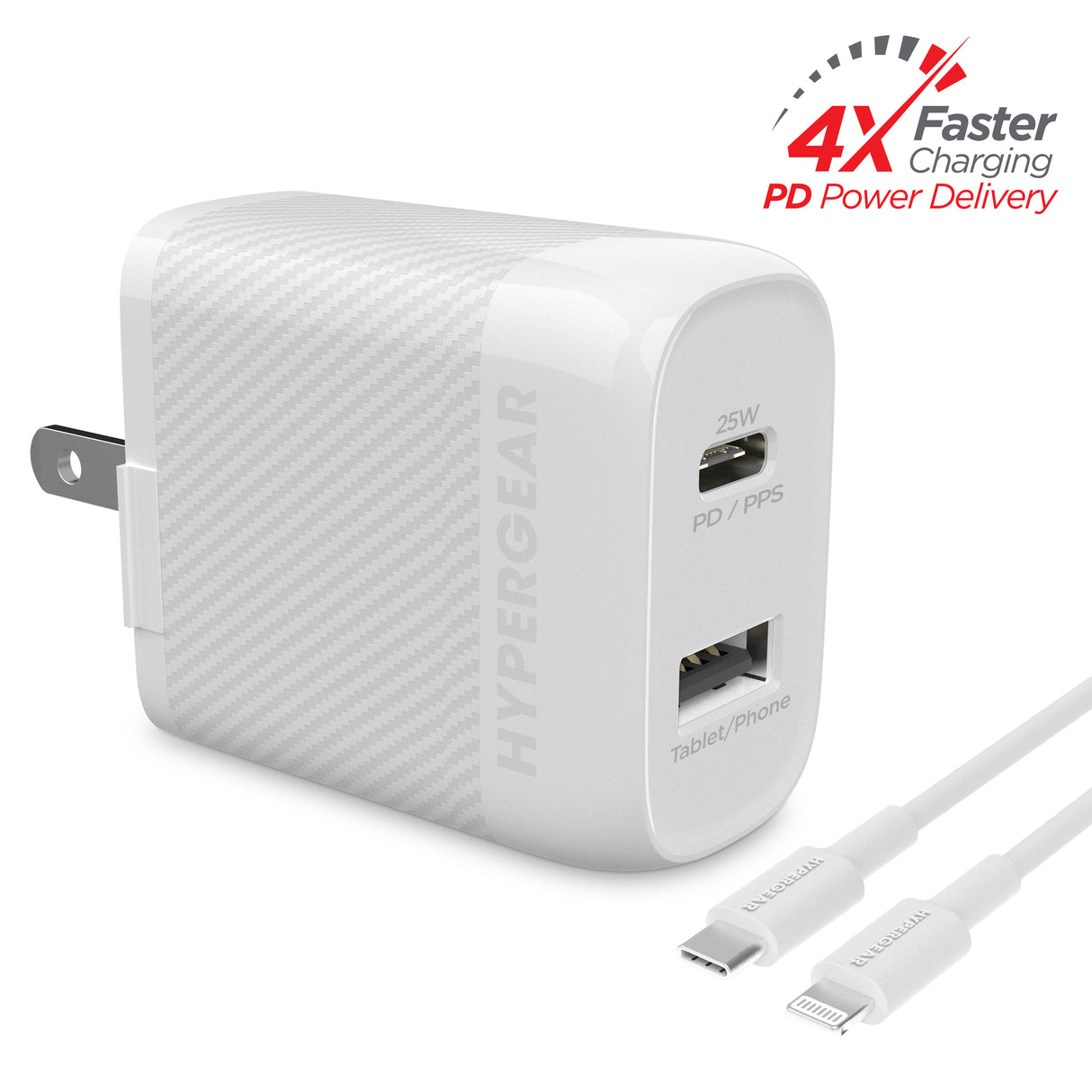 SpeedBoost 25W USB-C PD + 12W USB Fast Wall Charger with PPS | 6ft MFi Lightning Cable | White
