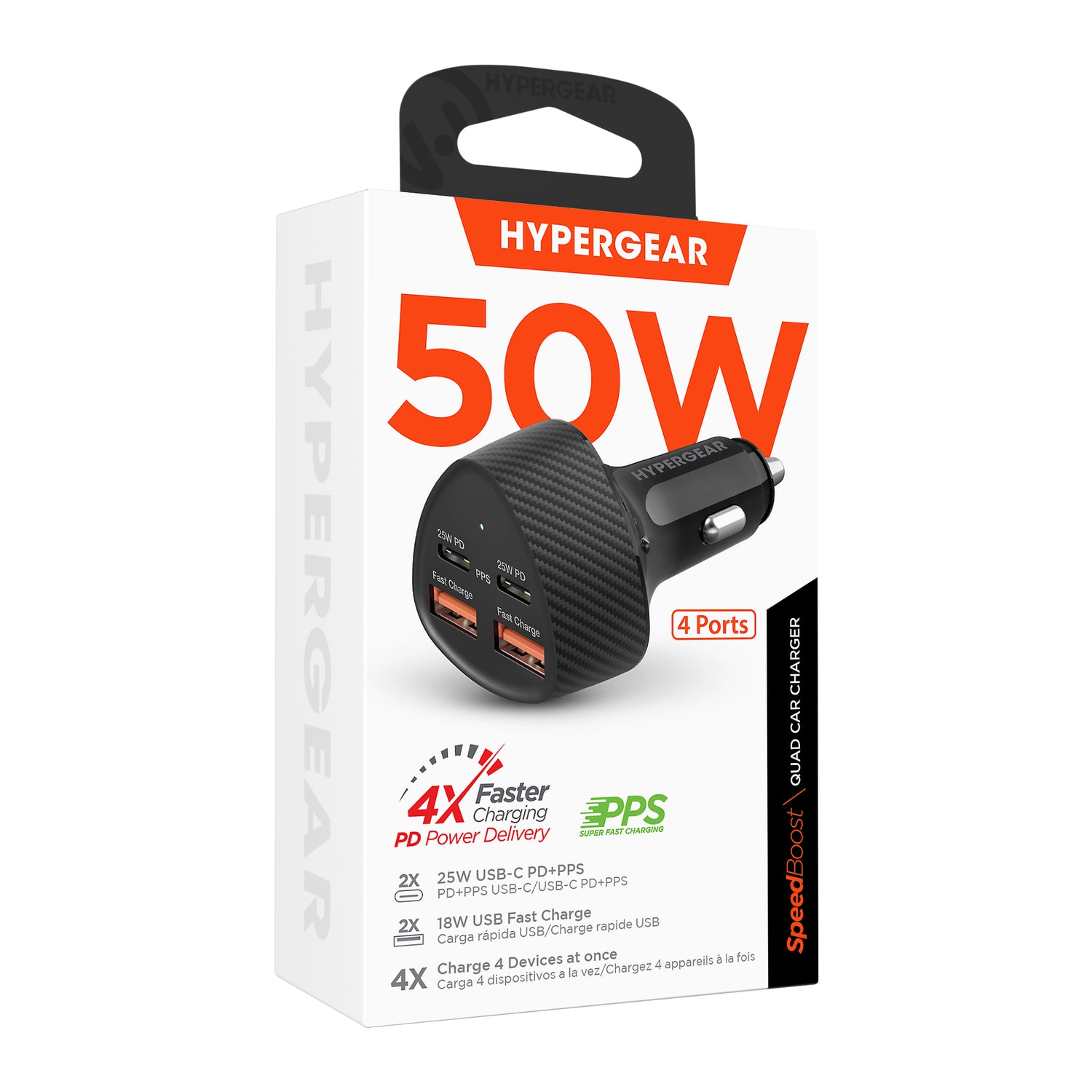 HyperGear SpeedBoost-50W-Quad-PD-Car-Charger