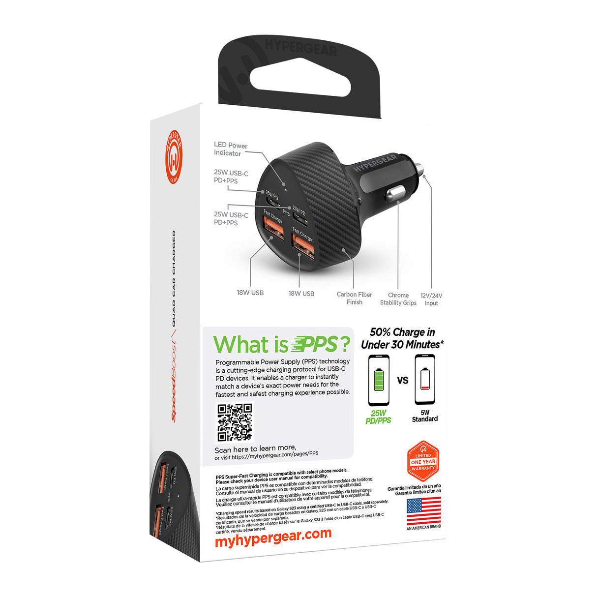 HyperGear SpeedBoost-50W-Quad-PD-Car-Charger