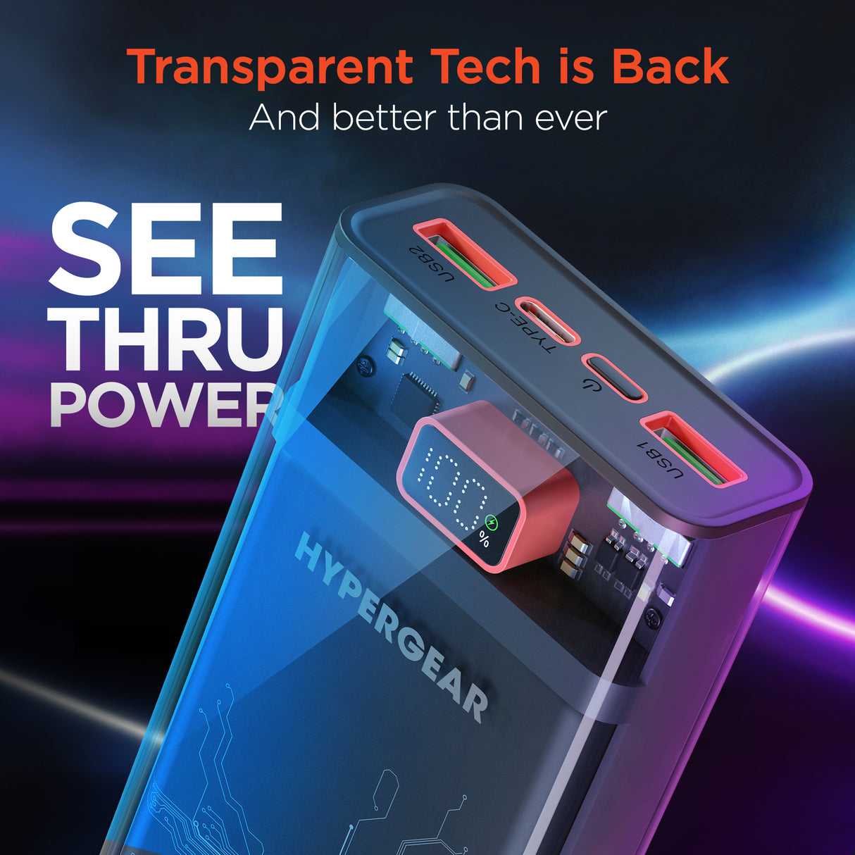 ClearCharge XL Transparent Fast Charge Power Bank with 20W USB-C PD