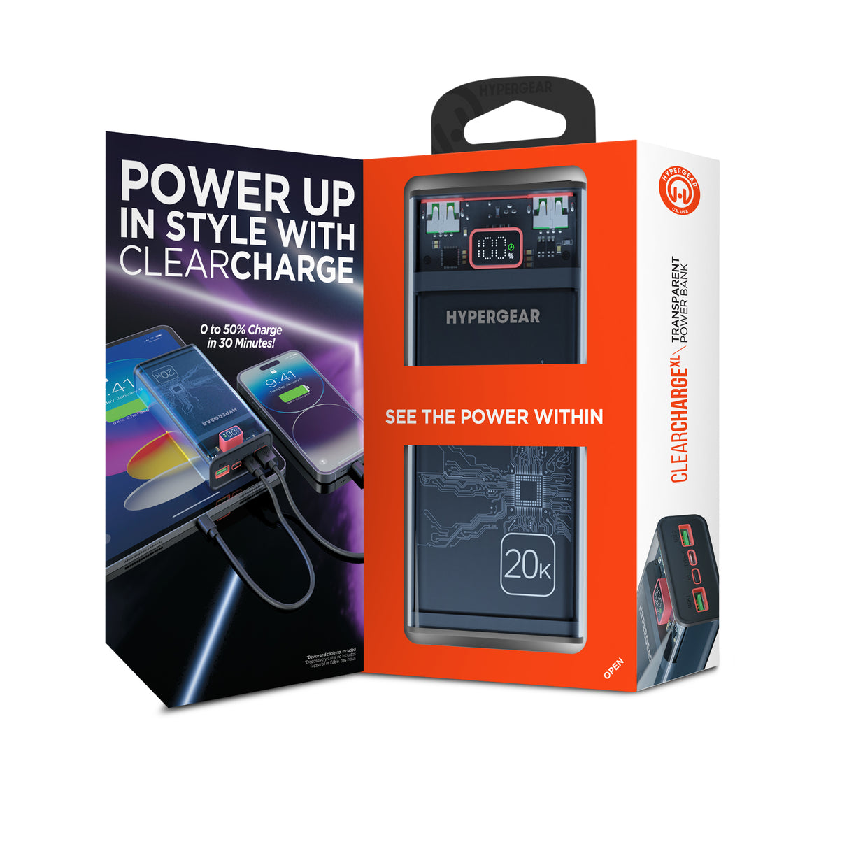 ClearCharge XL Transparent Fast Charge Power Bank with 20W USB-C PD