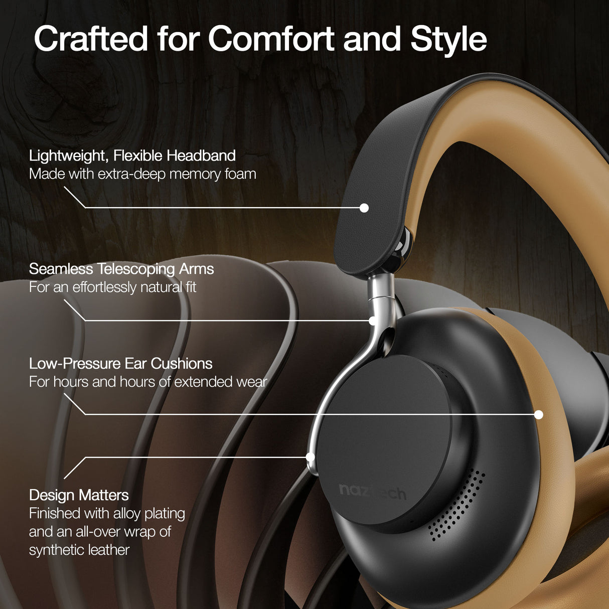 NAZTECH Aura 360 ANC Wireless Noise Cancelling Over-the-Ear Headphones