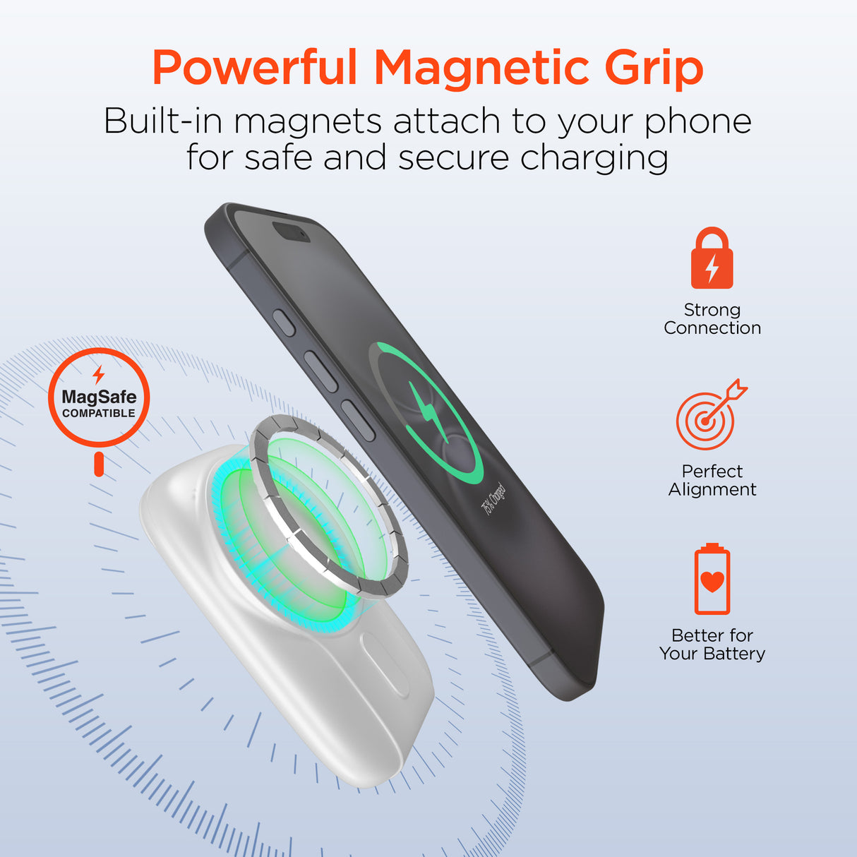 HYPERGEAR 5,000mAh Mag Grip Go Magnetic Wireless Fast Charge Power Bank with Built-In Cables