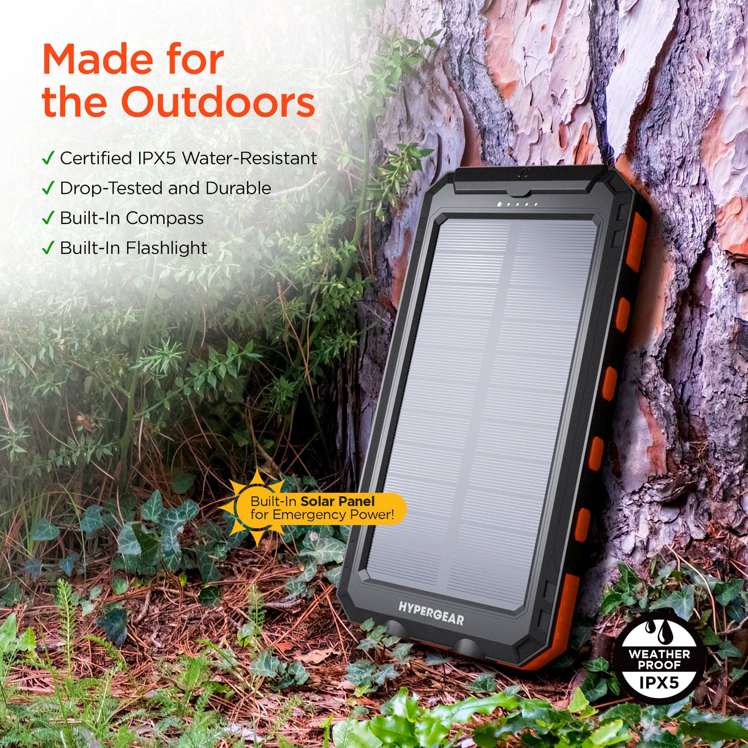 HYPERGEAR 10,000mAh SolPro 10K Fast Charge Solar Power Bank with 20W USB-C PD