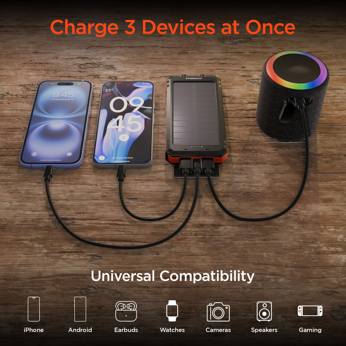 HYPERGEAR 10,000mAh SolPro 10K Fast Charge Solar Power Bank with 20W USB-C PD