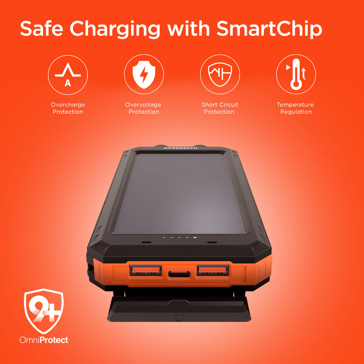 HYPERGEAR 10,000mAh SolPro 10K Fast Charge Solar Power Bank with 20W USB-C PD