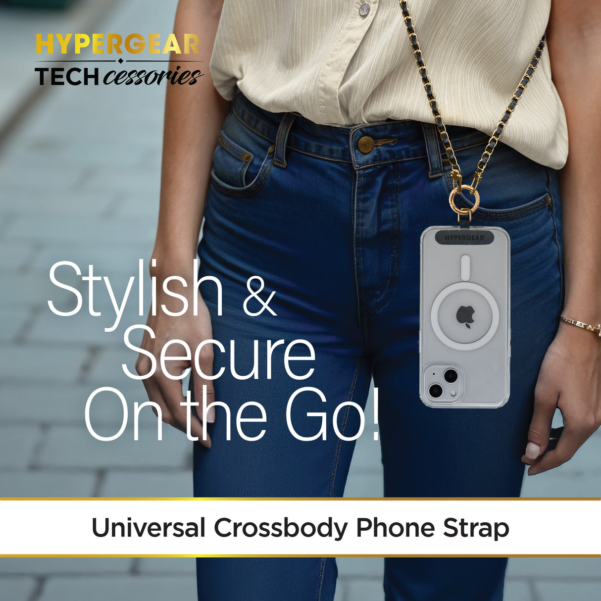 HyperGear TECHcessories | Universal Crossbody Phone Strap Black Vegan Leather