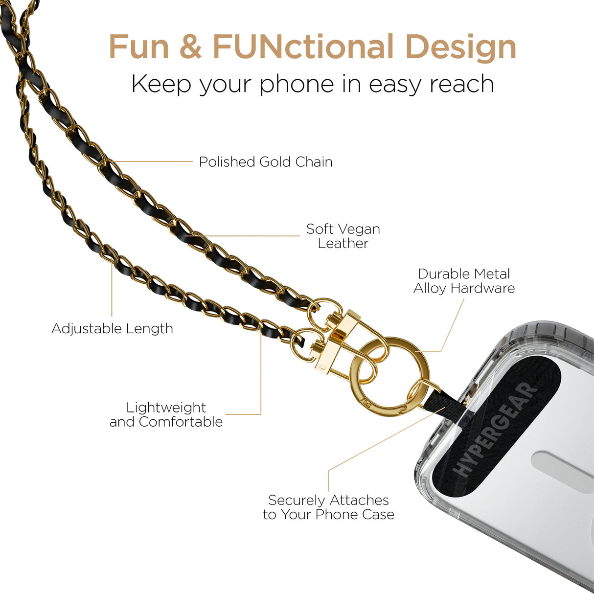 HyperGear TECHcessories | Universal Crossbody Phone Strap Black Vegan Leather