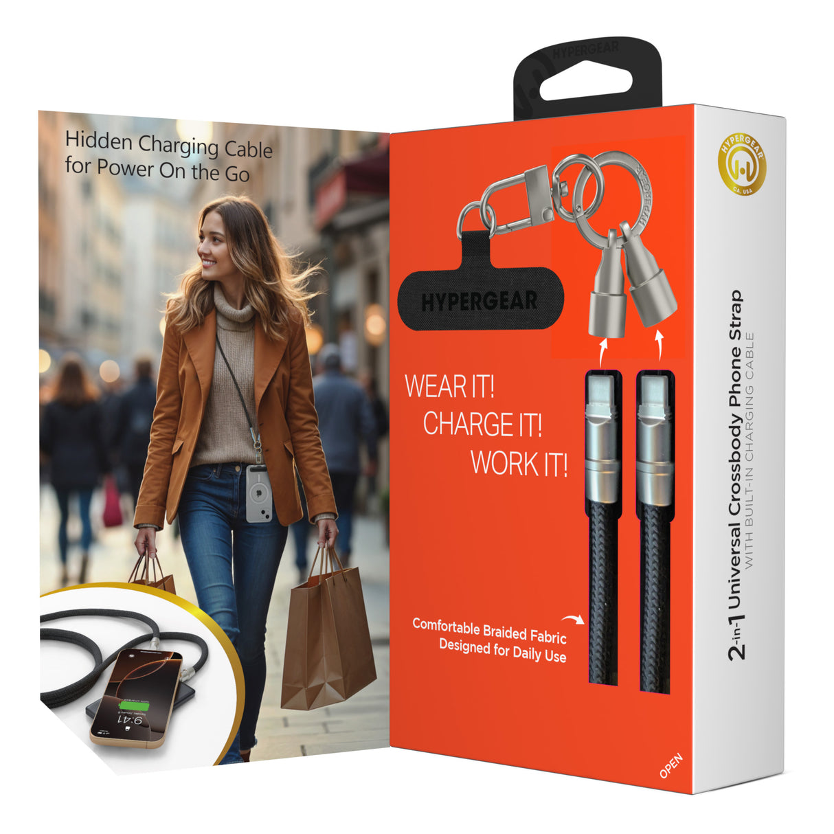 HyperGear TECHcessories 2-in-1 Universal Crossbody Phone Strap and Charging Cable