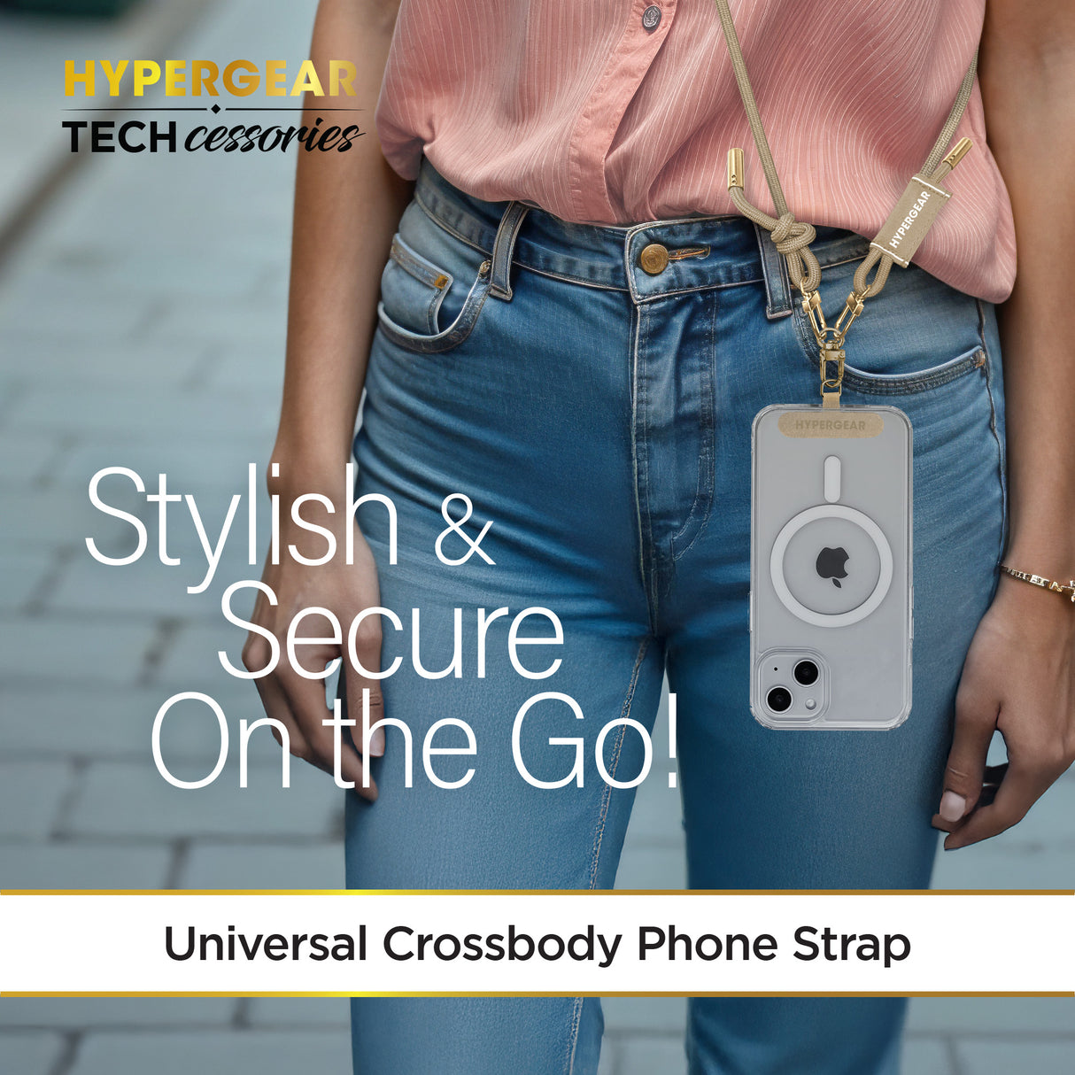 HyperGear TECHcessories | Universal Crossbody Phone Strap | Sand Braided Rope