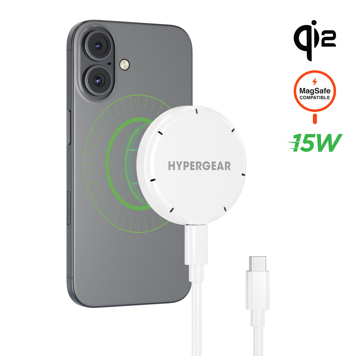 HYPERGEAR MaxCharge 15W Magnetic Wireless Fast Charger with Qi2