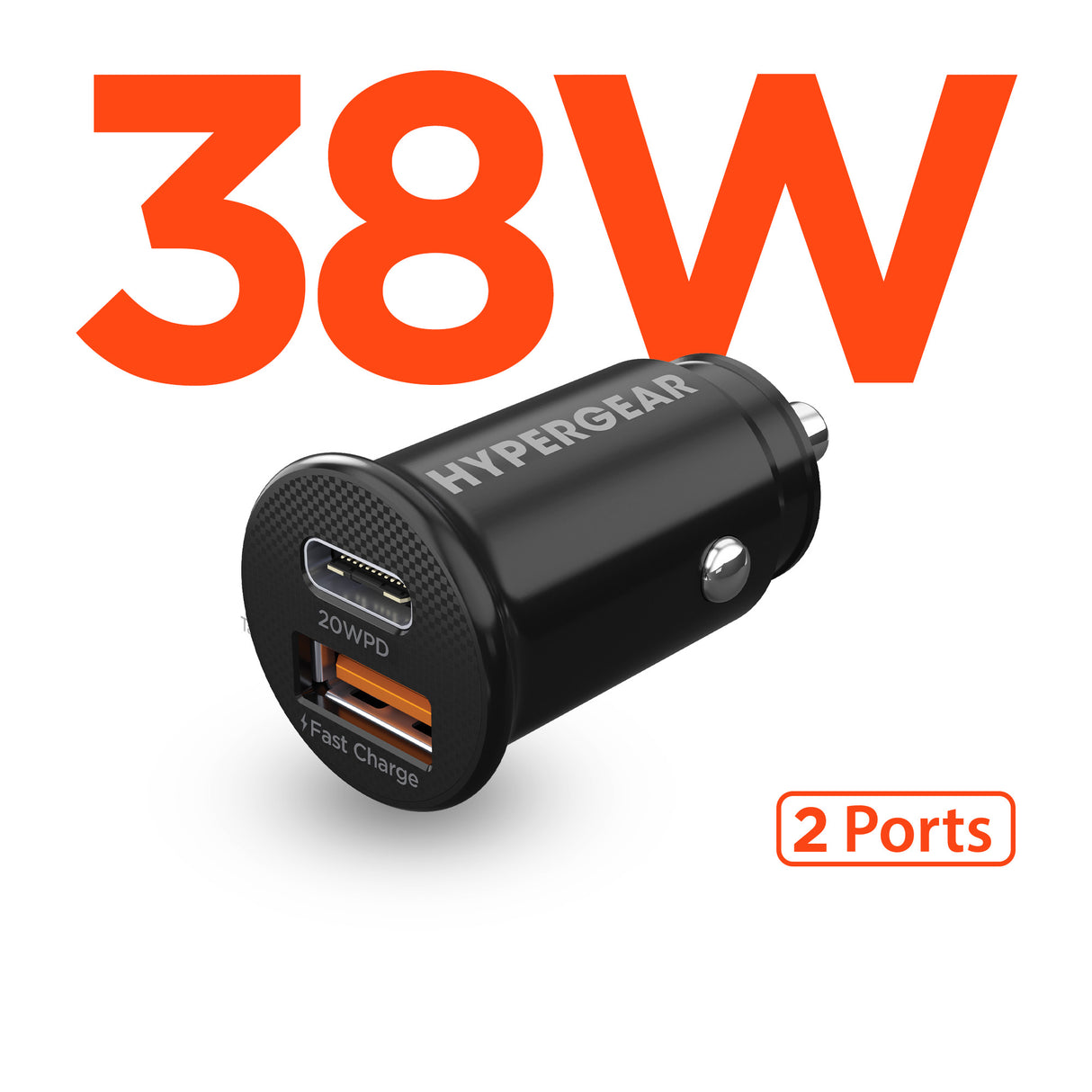 HYPERGEAR Mini 38W USB-C PD Dual Output Fast Car Charger