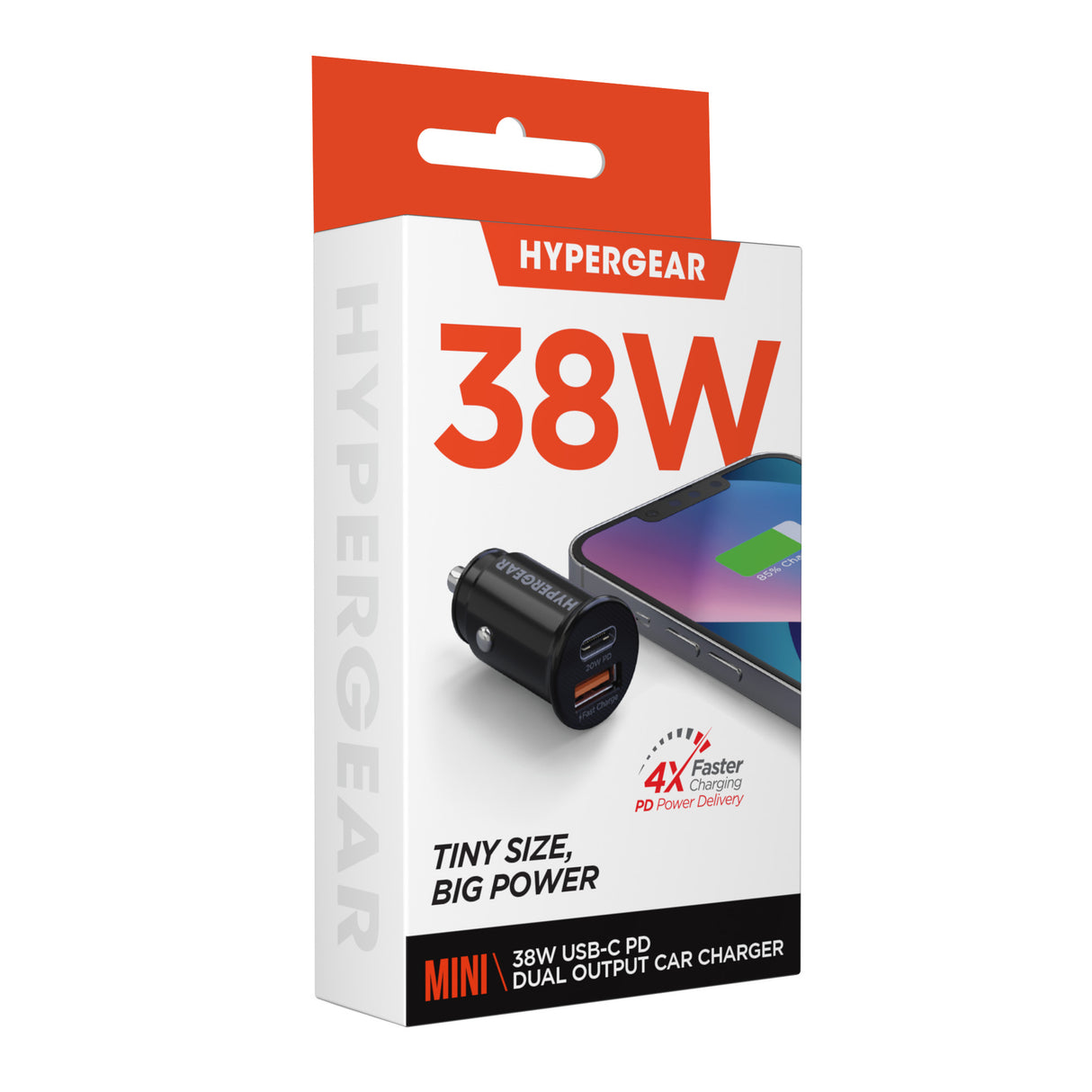 HYPERGEAR Mini 38W USB-C PD Dual Output Fast Car Charger