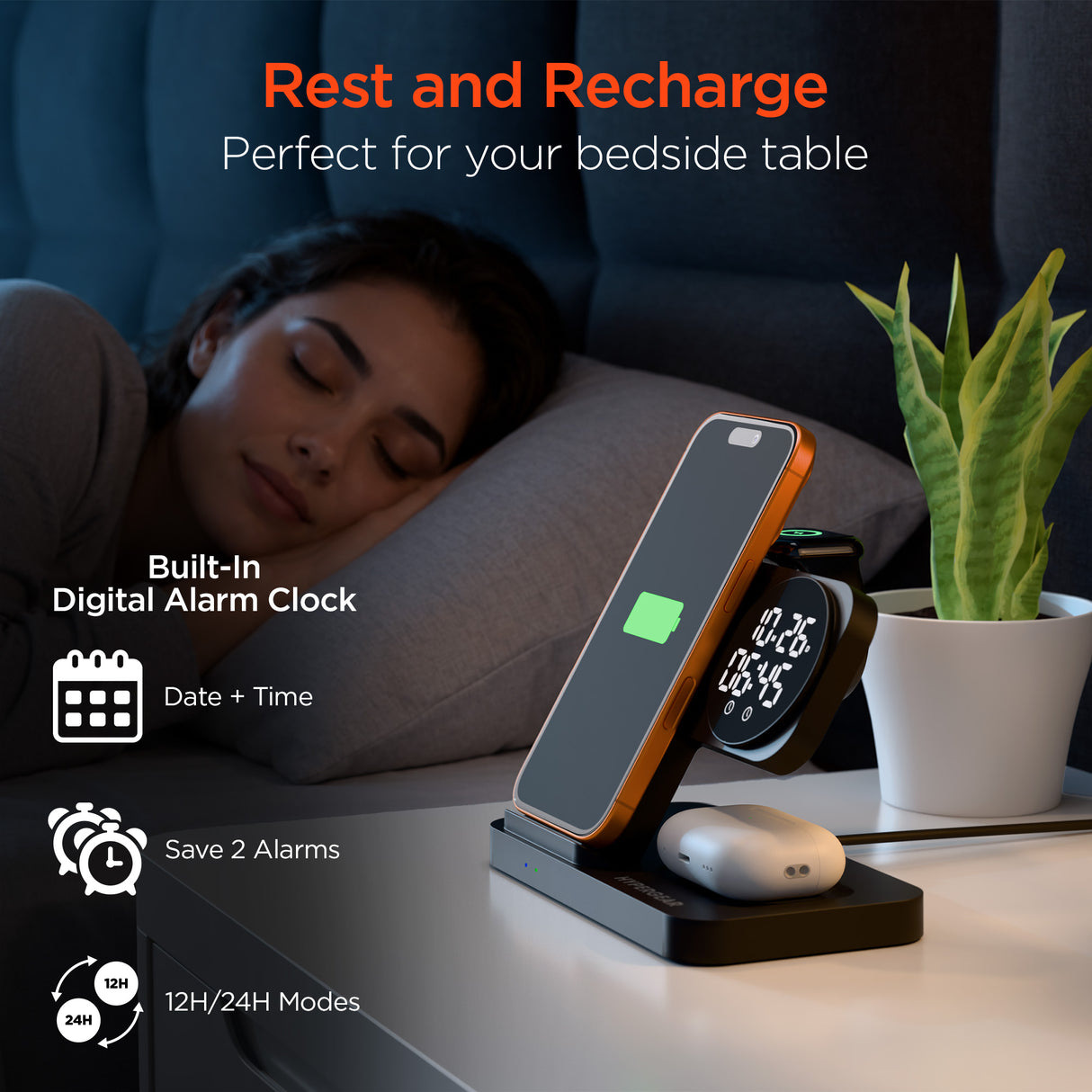 HyperGear PowerFold 24/7 Charging Stand With Clock Black
