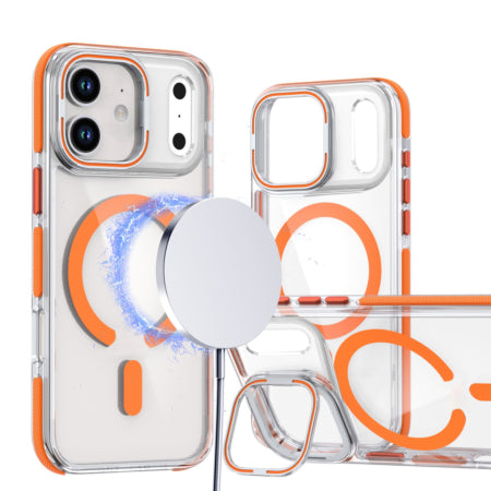 Thin Magnetic Clear Case with Camera Stand Kickstand - ORANGE for iPhone 17 Pro Max