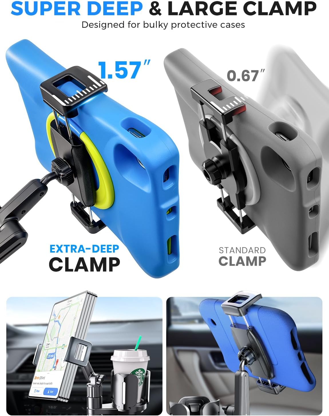 2-in-1 Tablet Cup Holder Mount, Extra Drink Holder for Car Truck iPad Stand
