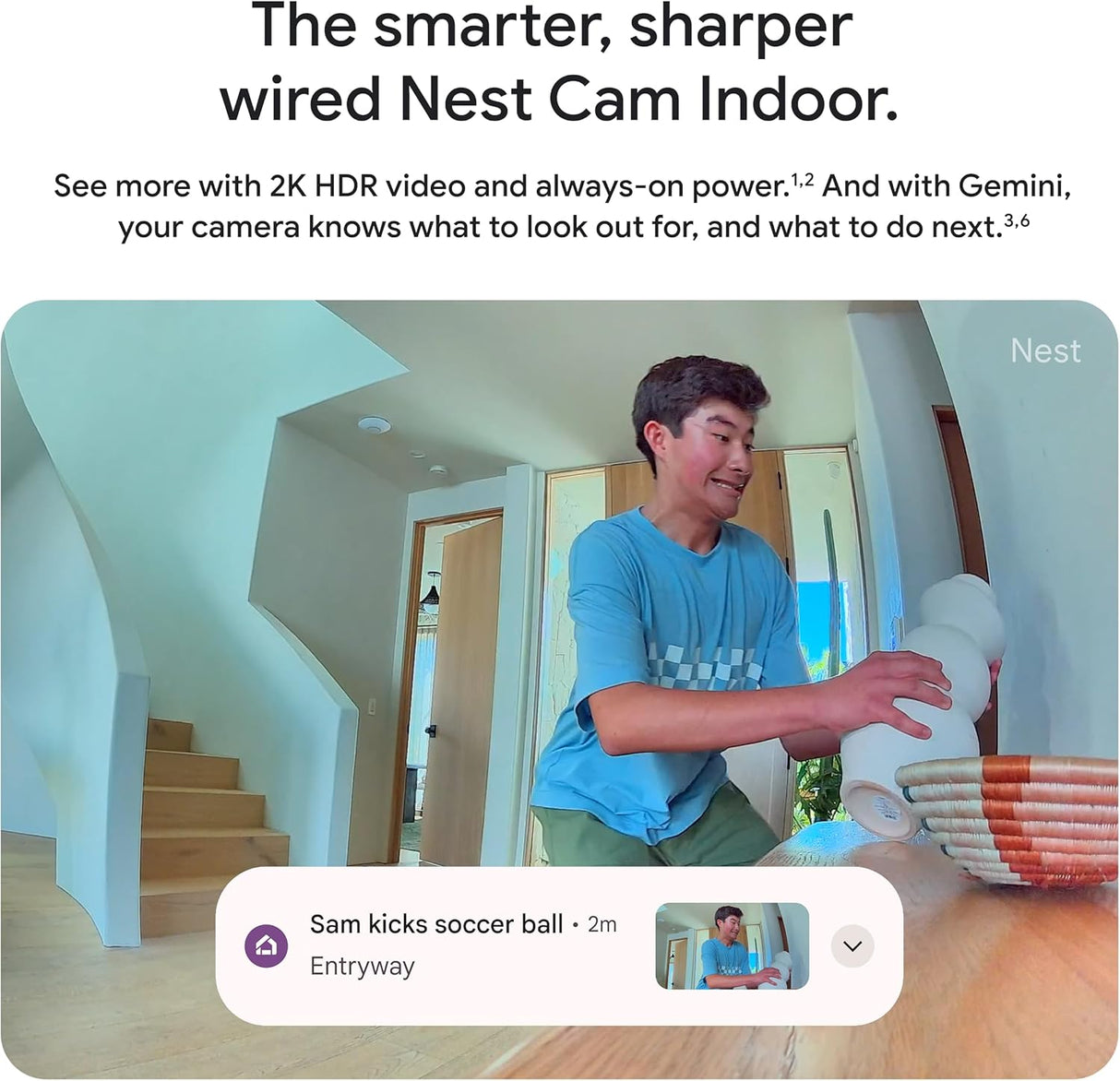 Google Nest Cam Indoor (Wired, 3rd Gen) - Security Camera with 2K Video and Gemini, Night Vision, 2-Way Audio, Works with Google Home - 2025 Model