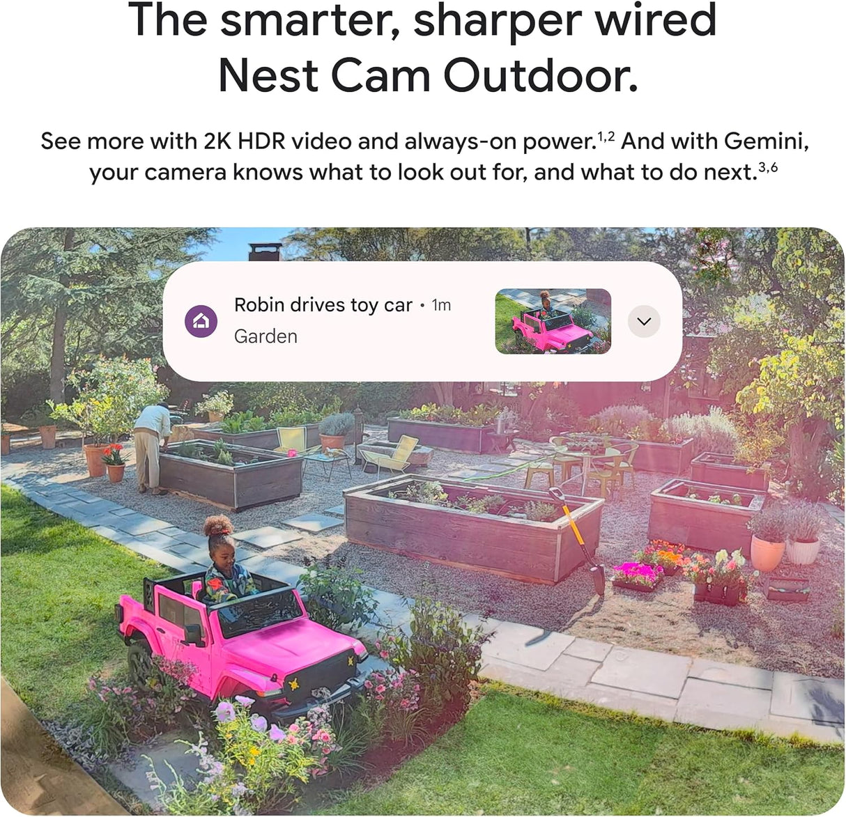 Google Nest Cam Outdoor (Wired, 2nd Gen) - Security Camera with 2K Video and Gemini, Night Vision, 2-Way Audio - Works with Google Home - 2025 Model