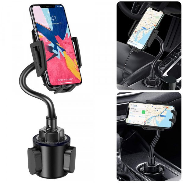 Car Cup Holder Phone Mount Adjustable Gooseneck Automobile C050 for Universal Cell Phones (Black)