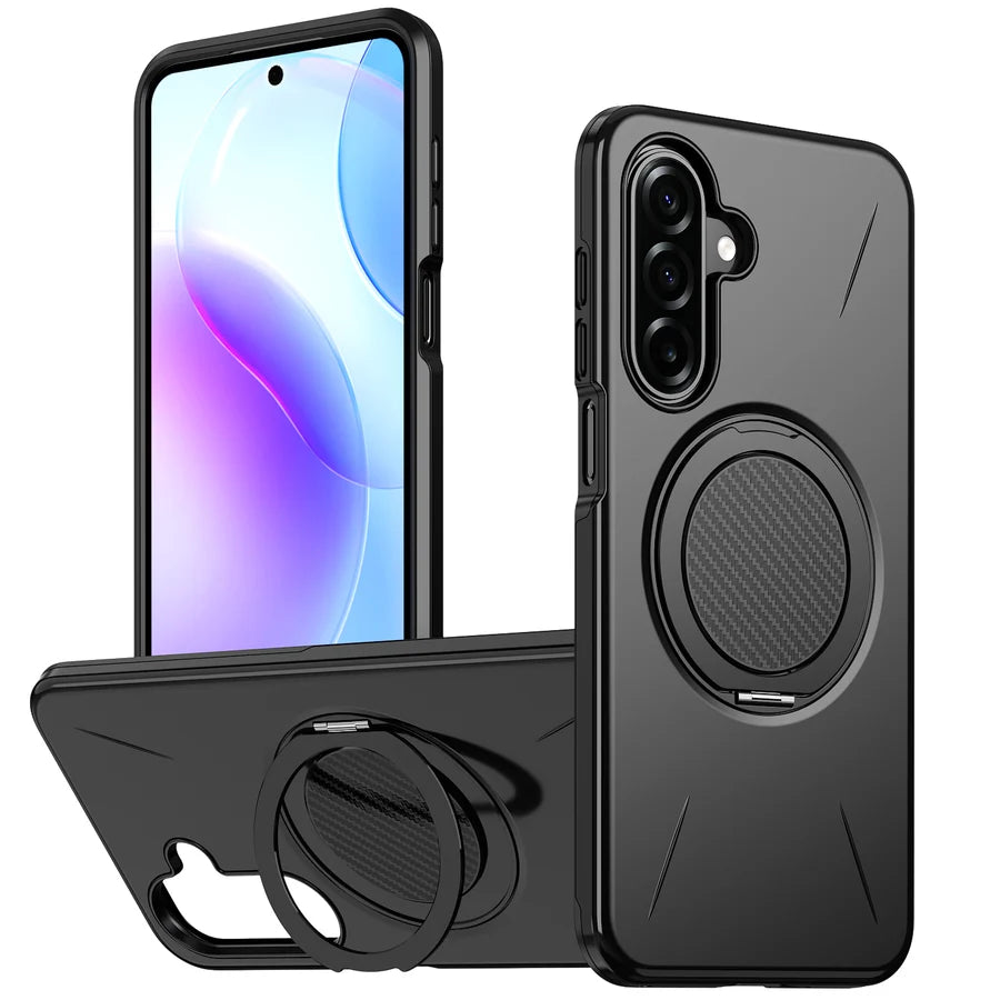 EDGE Mag Carbon Case with Magnetic Kickstand Ring for Samsung Galaxy A27 5G - Black