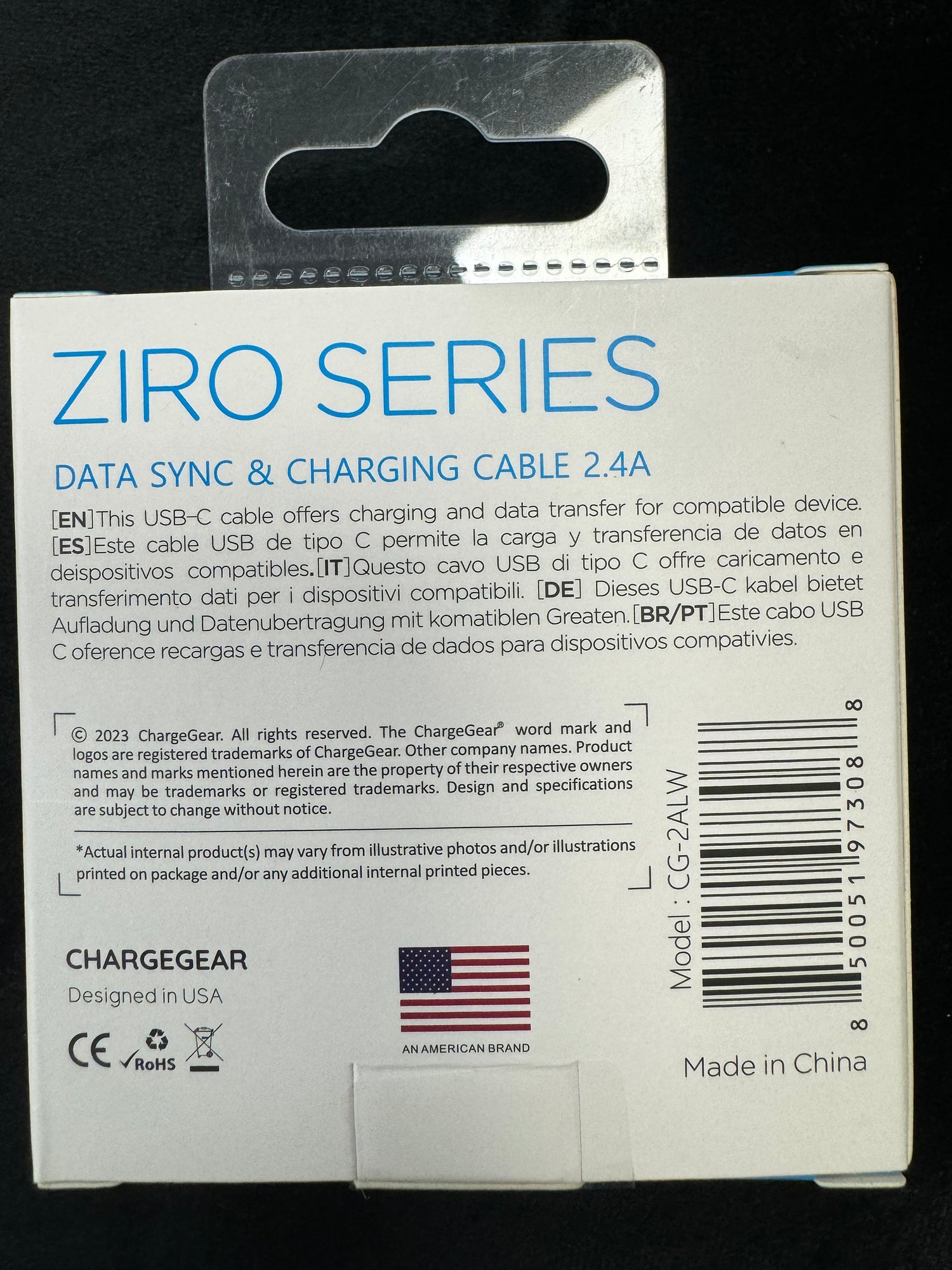 CHARGE GEAR ZIRO USA-A TO LIGHTNING CABLE