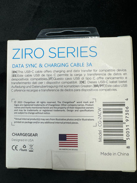 CHARGE GEAR ZIRO 2M USA-A TO USB-C CABLE