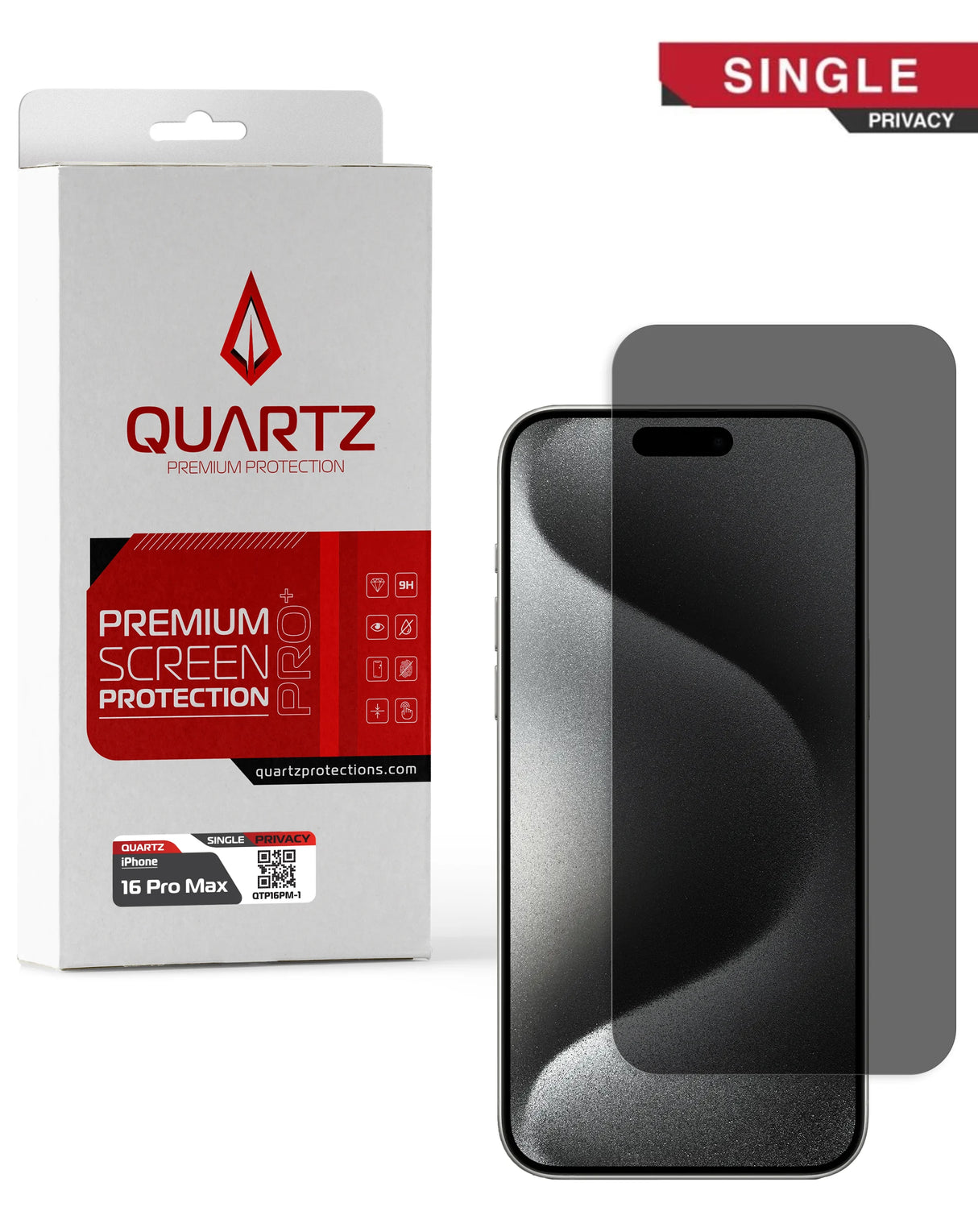 QUARTZ Privacy Tempered Glass for iPhone 16/17 Pro Max (Single Pack)