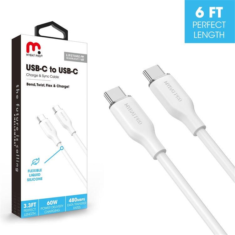 MyBat Pro USB-C to USB-C Liquid Silicone Cable (L=6 FT) - White