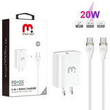 MyBat Pro 2-In-1 Dual Port Fast Charging Power Delivery Wall Charger (20W) with USB-C Cable - White