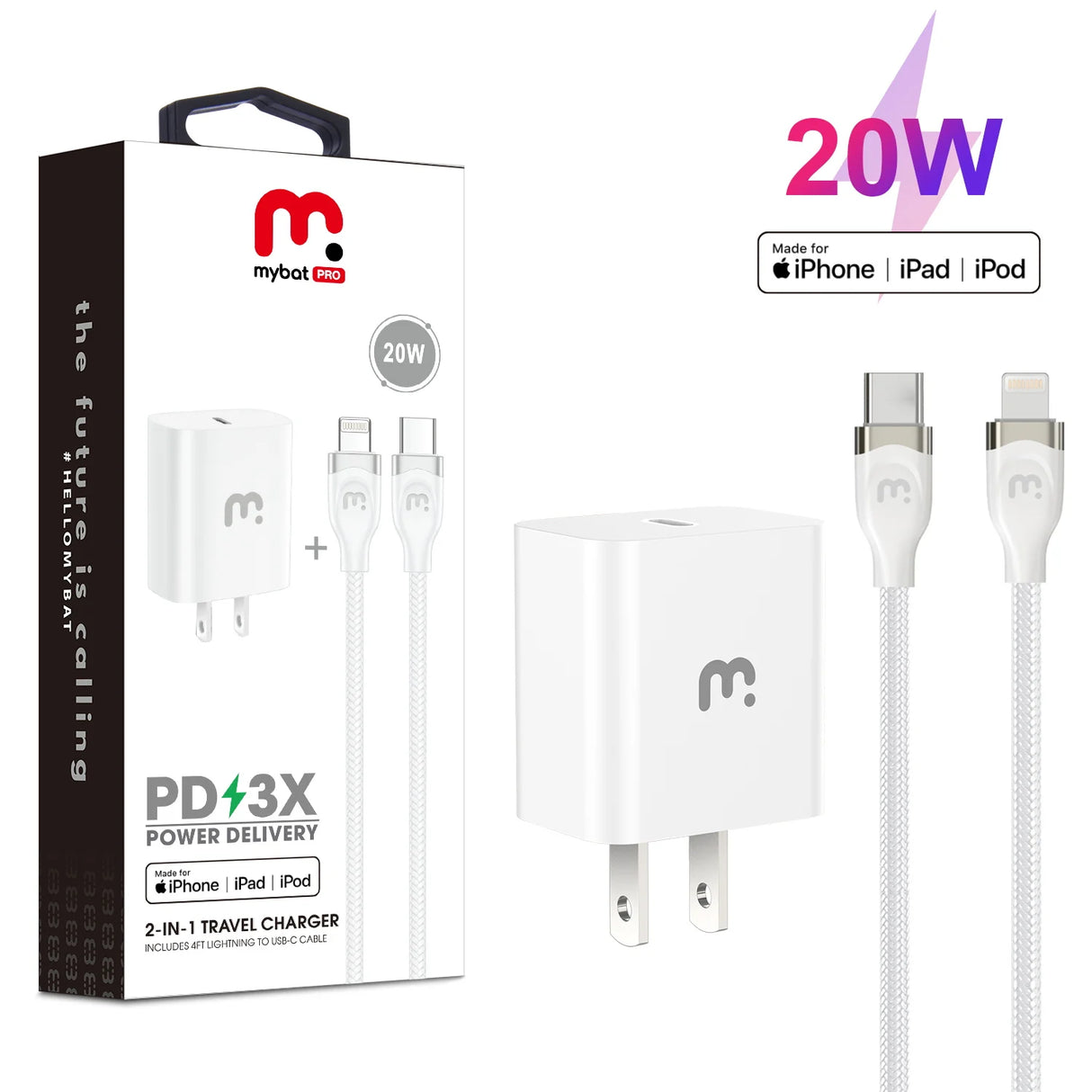 MyBat Pro 2-In-1 Fast Charging Power Delivery Wall Charger (20W) with USB-C to MFi Lightning Cable