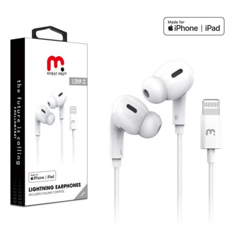 MyBat Pro Mfi Lightning Earphones includes Volume Control - White