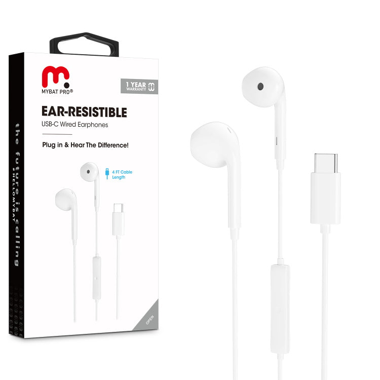 MyBat Pro Wired Stereo Handsfree w/ USB-C Mic - White