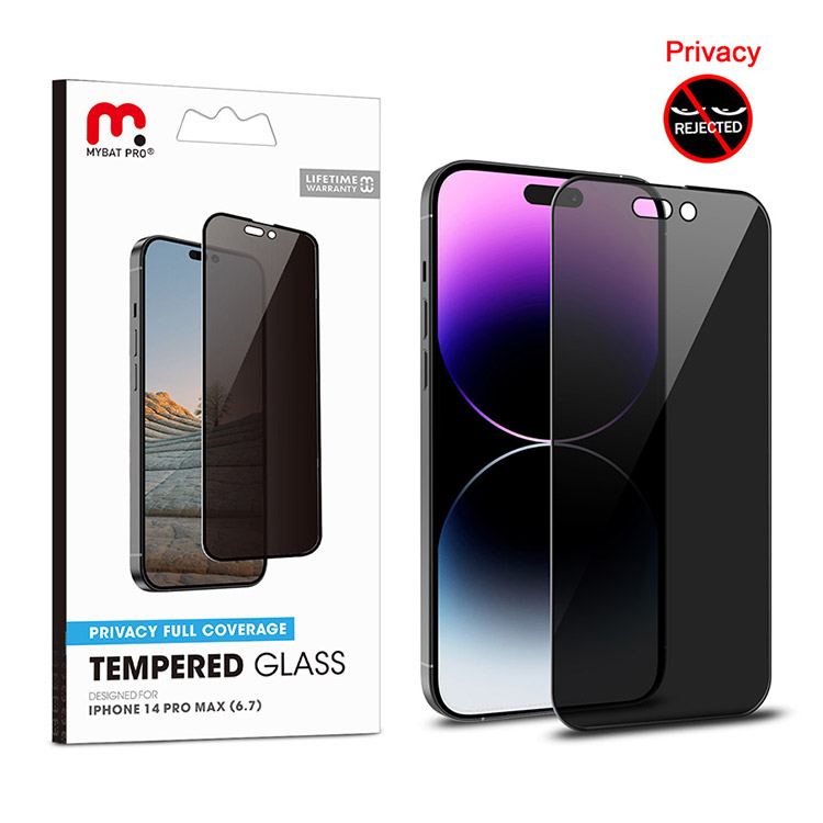 MyBat Pro Privacy Full Coverage Tempered Glass Screen Protector for Apple iPhone 14 Pro Max (6.7) - Black