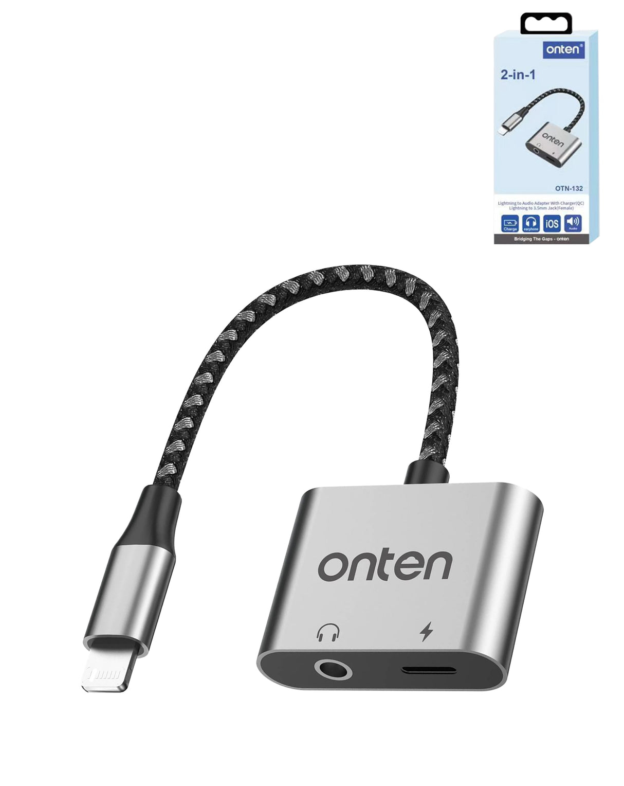Onten 2-in-1 Lightning to AUX + Charging Converter (with Chip)