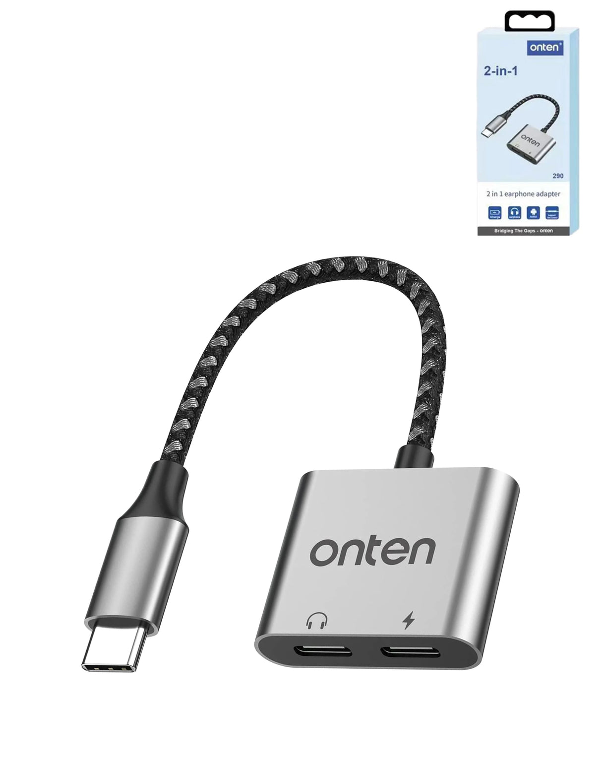 Onten 2-in-1 USB-C to AUX + Charging Converter (with Chip)