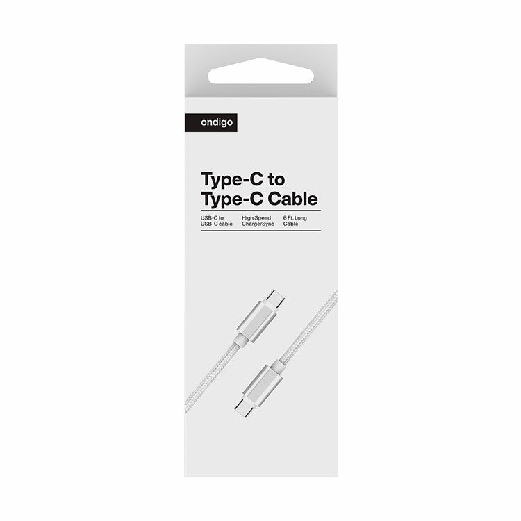 USB tipo C para tipo C Carregamento rápido e dados 6 pés cabo blindado trançado, branco