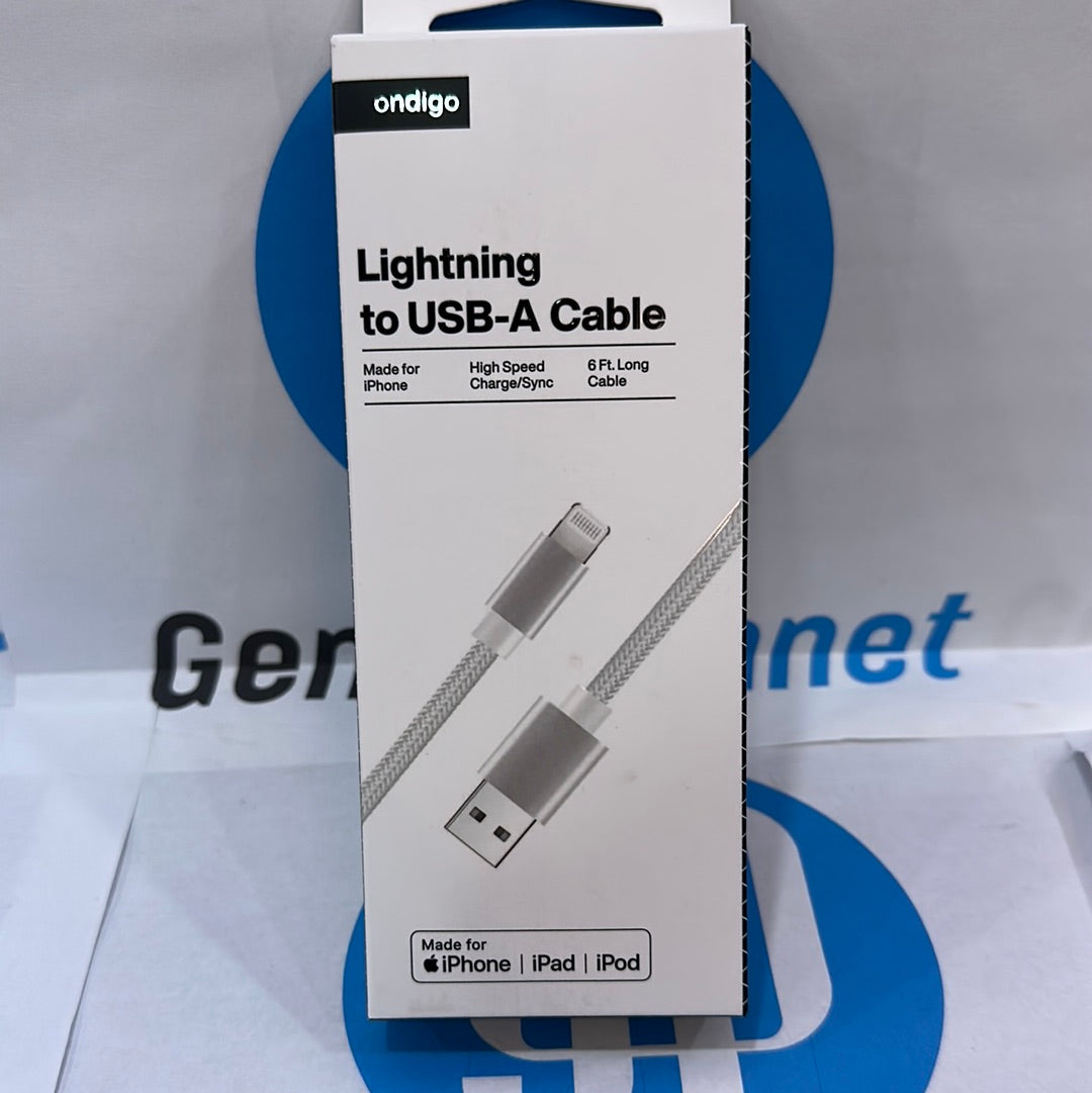 USB A to MFI Lightning Fast Charge & Data 6 Feet Braided Armor Cable, White