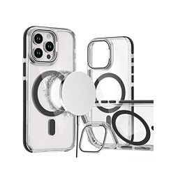 Thin Magnetic Clear Case with Camera Stand Kickstand - BLACK for iPhone 13 Pro Max