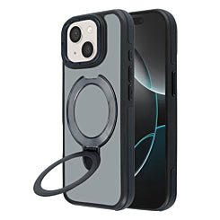 Matte Transparent Case with Wireless Charging Kickstand - BLACK for iPhone 13 / 14